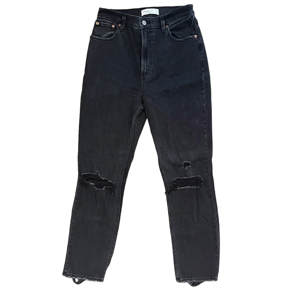 Abercrombie & Fitch Ankle Straight Jeans 27 4 Ultra High Rise Black Distressed